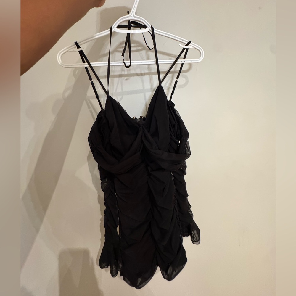 Black Ruched Mini Dress 👗🥂🖤